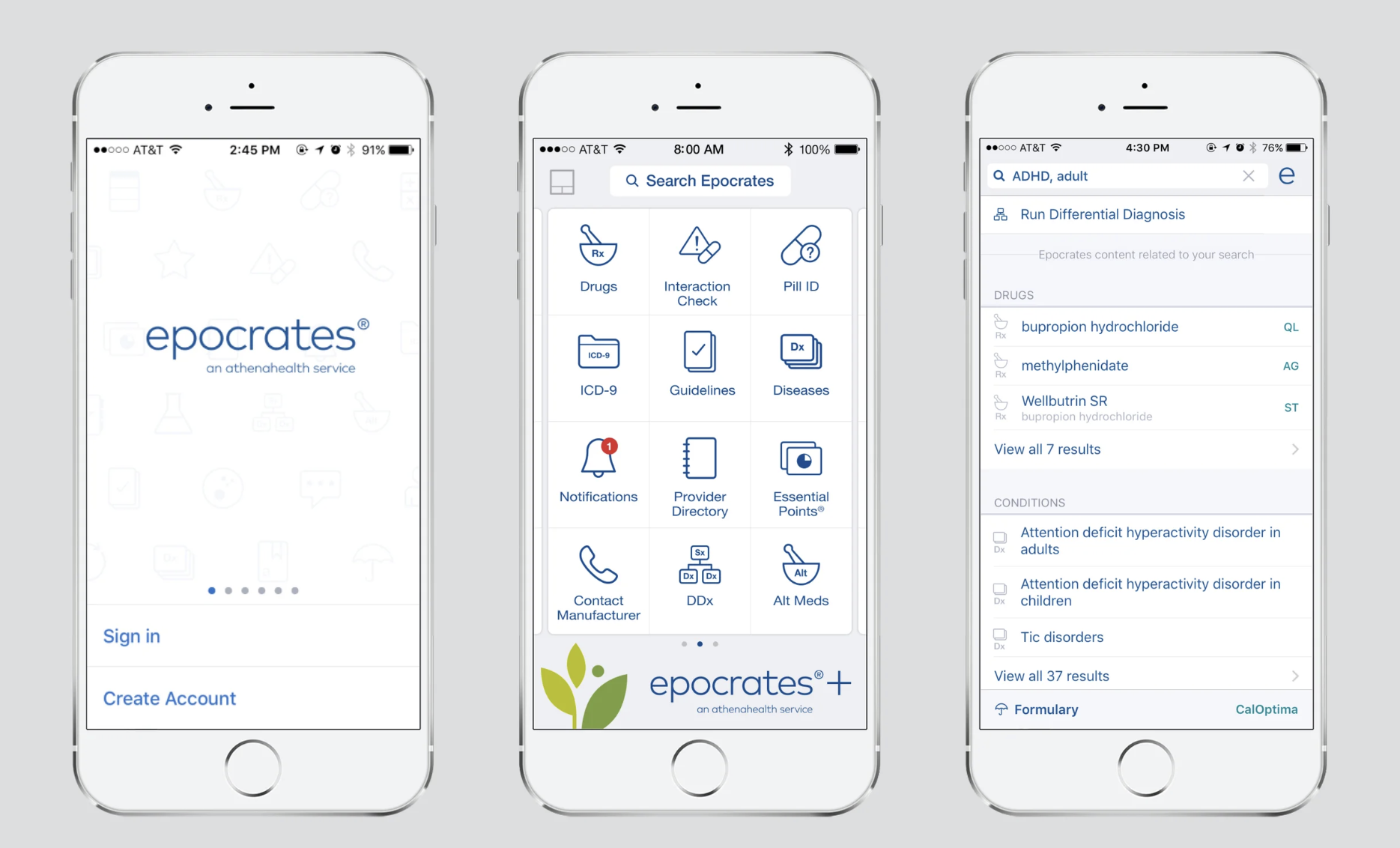 Epocrates medical reference app showing drug information lookup interface