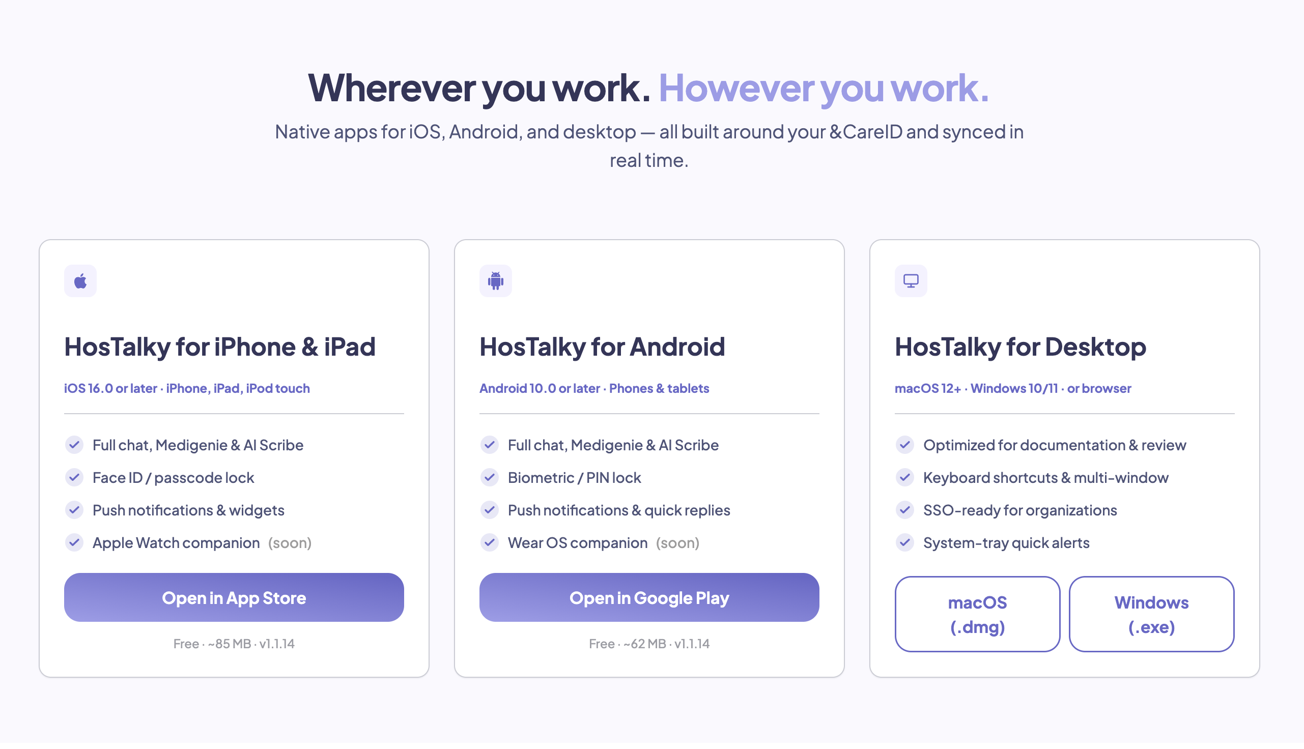 HosTalky healthcare communication app interface for clinical teams