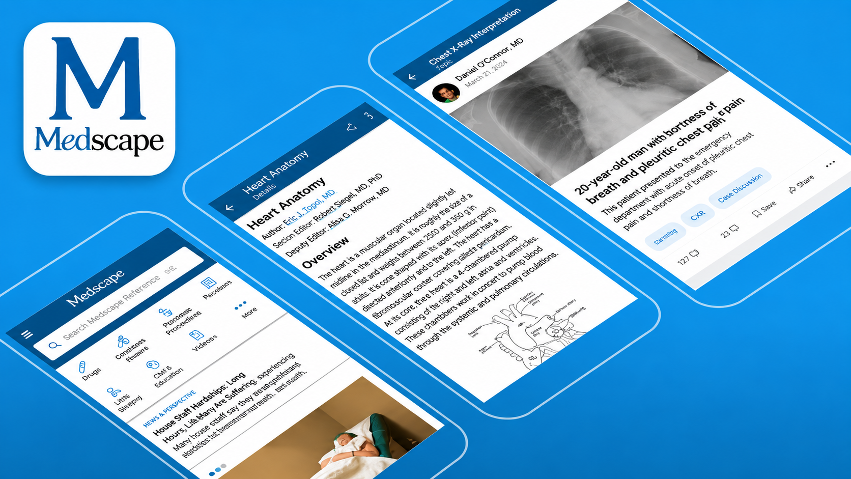 Medscape medical app showing drug reference and clinical news feed