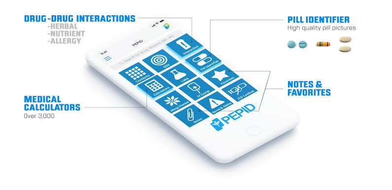 PEPID emergency medical reference app showing clinical decision support for paramedics