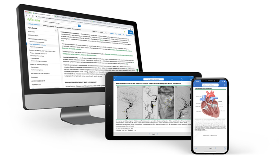 UpToDate clinical decision support app showing treatment recommendation interface