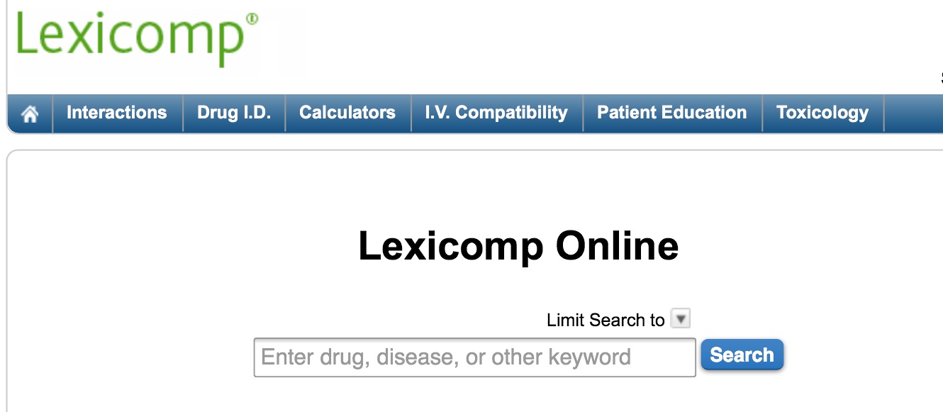 Lexicomp clinical database app showing medication information and drug interactions